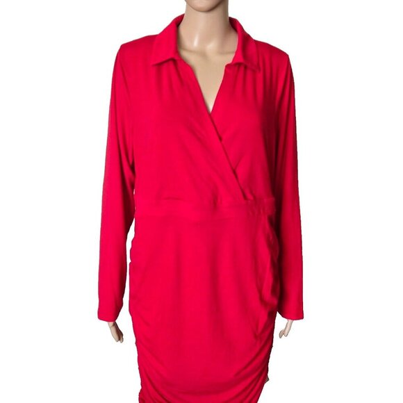 Torrid Mini Jersey Long Sleeve Collar Surplice red Dress - Picture 6 of 13